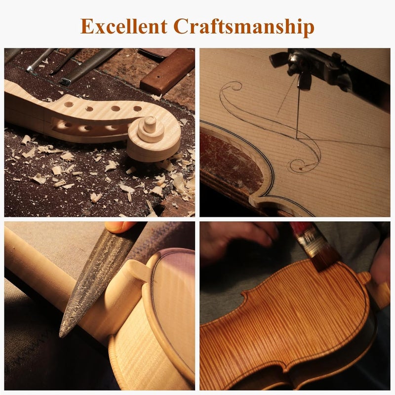 Phoenix Violin 4/4 Full Size Kit, Violin Fiddle Set for Beginner Adults with Rosewood Bow, Extra Strings & Bridge, 2 Rosins, Tuner, Case, Mute, Fingerboard Stickers, Shoulder Rest(Golden Matte) - Image 4